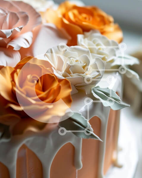 Σετ των 2 Intra Συλλεκτικό Ξύλινο Παζλ Plywood  4mm - Κέικ με λευκά και πορτοκαλί τριαντάφυλλα σε πορτοκαλί φόντο Σε Ξύλινο Κουτί - Διαστάσεις: 10x10 cm – 25 κομμάτια