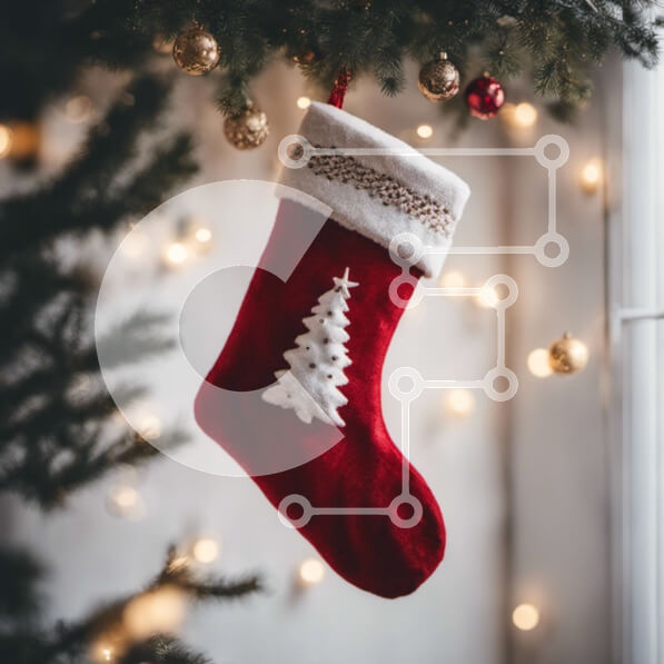 Intra Συλλεκτικό Ξύλινο Παζλ Plywood  4mm - Κόκκινη κάλτσα που κρέμεται από το χριστουγεννιάτικο δέντρο Σε Ξύλινο Κουτί - Διαστάσεις: 10x10 cm – 25 κομμάτια