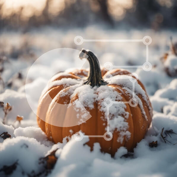 Intra Συλλεκτικό Ξύλινο Παζλ Plywood  4mm - Χιονισμένη κολοκύθα σε ένα χειμερινό χωράφι Σε Ξύλινο Κουτί - Διαστάσεις Puzzle: 10x10 cm – 25 κομμάτια