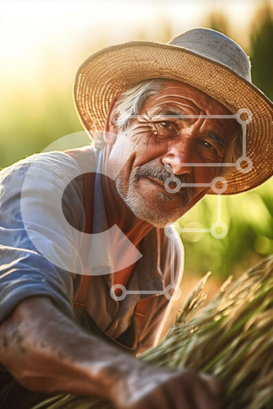 Intra Συλλεκτικό Ξύλινο Παζλ Plywood  4mm - Όμορφη εικόνα ενός ηλικιωμένου άνδρα σε ένα χωράφι με δίκρανο Σε Ξύλινο Κουτί - Διαστάσεις Puzzle: 10x10 cm – 25 κομμάτια