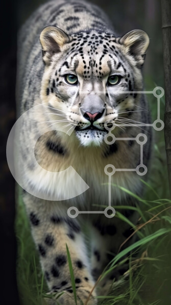 Σετ των 2 Intra Συλλεκτικό Ξύλινο Παζλ Plywood  4mm - Όμορφη εικόνα μιας λεοπάρδαλης του χιονιού που περπατά μέσα από ένα δάσος Σε Ξύλινο Κουτί - Διαστάσεις: 10x10 cm – 25 κομμάτια