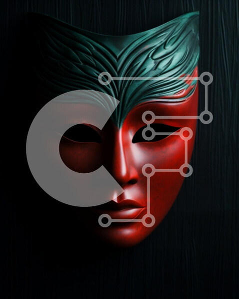 Intra Συλλεκτικό Ξύλινο Παζλ Plywood  4mm - Περίπλοκη κόκκινη μάσκα με στυλιζαρισμένο πρόσωπο και σχέδιο πουλιών Σε Ξύλινο Κουτί - Διαστάσεις Puzzle: 10x10 cm – 25 κομμάτια