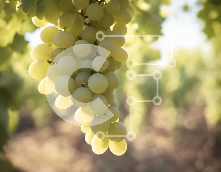 Intra Συλλεκτικό Ξύλινο Παζλ Plywood  4mm - Λευκά σταφύλια που κρέμονται από ένα αμπέλι σε έναν αμπελώνα Σε Ξύλινο Κουτί - Διαστάσεις: 10x10 cm – 25 κομμάτια