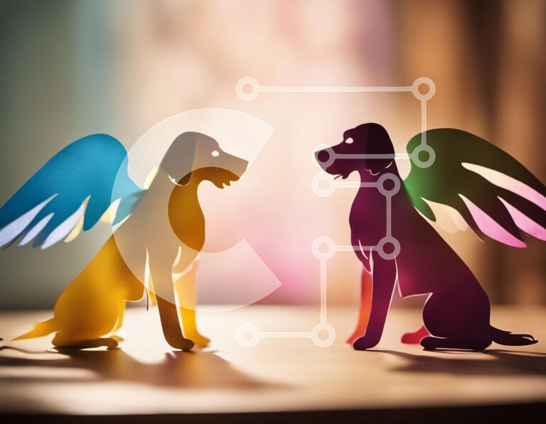 Σετ των 2 Intra Συλλεκτικό Ξύλινο Παζλ Plywood  4mm - Δύο σκυλιά, ένα με φτερά και ένα χωρίς Σε Ξύλινο Κουτί - Διαστάσεις: 10x10 cm – 25 κομμάτια