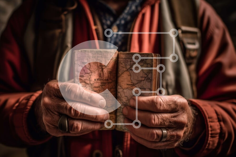 Intra Συλλεκτικό Ξύλινο Παζλ Plywood  4mm - Ηλικιωμένος άνδρας που κρατά τον παλιό χάρτη με αποφασιστικότητα και σοφία Σε Ξύλινο Κουτί - Διαστάσεις Puzzle: 10x10 cm – 25 κομμάτια