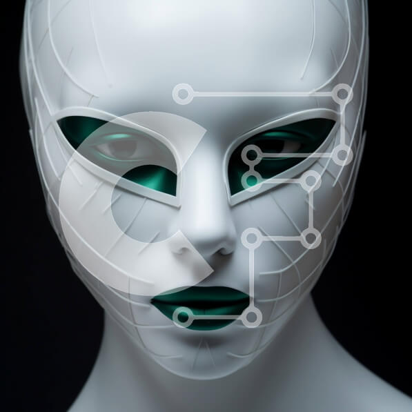 Σετ των 2 Intra Συλλεκτικό Ξύλινο Παζλ Plywood  4mm - Μανεκέν με λευκή μάσκα και πράσινα μάτια και χείλη Σε Ξύλινο Κουτί - Διαστάσεις: 10x10 cm – 25 κομμάτια