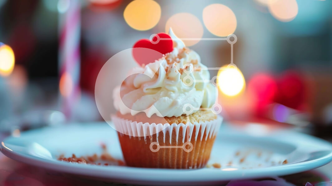 Σετ των 2 Intra Συλλεκτικό Ξύλινο Παζλ Plywood  4mm - Cupcake με White Frosting και Red Sprinkles σε λευκό πιάτο Σε Ξύλινο Κουτί - Διαστάσεις: 10x10 cm – 25 κομμάτια