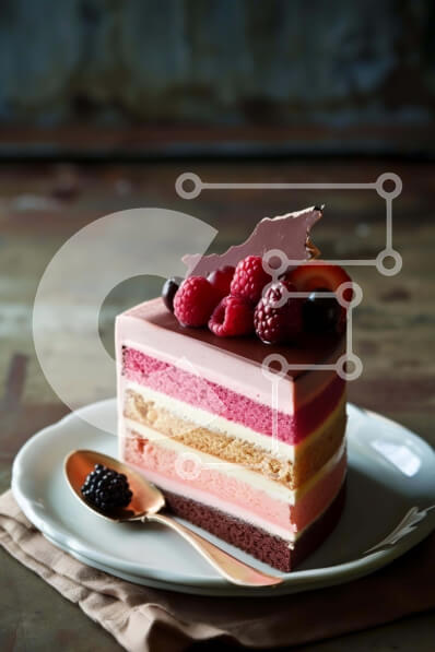 Σετ των 2 Intra Συλλεκτικό Ξύλινο Παζλ Plywood  4mm - Πολύχρωμο κέικ πολλαπλών επιπέδων με μούρα και κουτάλι Σε Ξύλινο Κουτί - Διαστάσεις: 10x10 cm – 25 κομμάτια