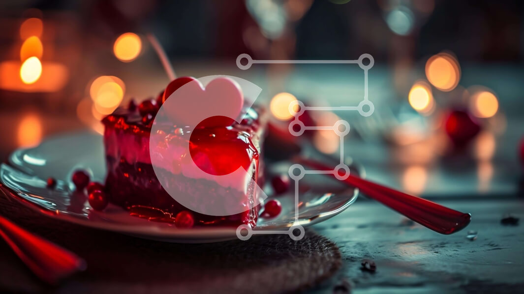 Σετ των 2 Intra Συλλεκτικό Ξύλινο Παζλ Plywood  4mm - Κόκκινο παγωμένο κέικ σε σχήμα καρδιάς σε λευκό πιάτο με κεριά Σε Ξύλινο Κουτί - Διαστάσεις: 10x10 cm – 25 κομμάτια