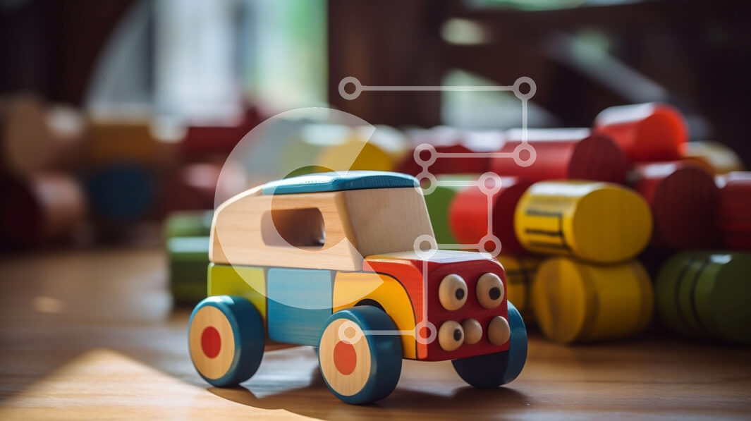 Intra Συλλεκτικό Ξύλινο Παζλ Plywood  4mm - Πολύχρωμο ξύλινο αυτοκίνητο παιχνιδιών σε ξύλινο πάτωμα Σε Ξύλινο Κουτί - Διαστάσεις: 10x10 cm – 25 κομμάτια