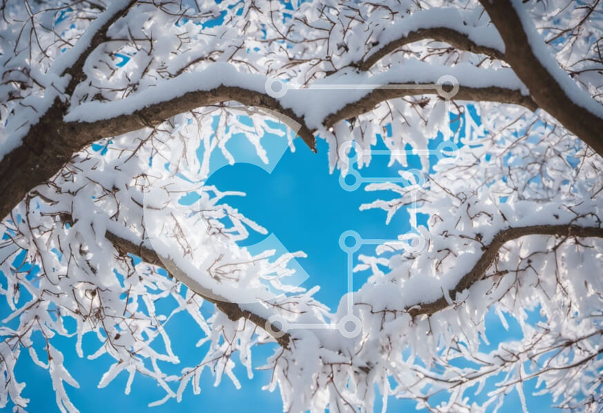 Intra Συλλεκτικό Ξύλινο Παζλ Plywood  4mm - Κλαδί δέντρου σε σχήμα καρδιάς καλυμμένο με χιόνι με φόντο μπλε ουρανού Σε Ξύλινο Κουτί - Διαστάσεις: 10x10 cm – 25 κομμάτια