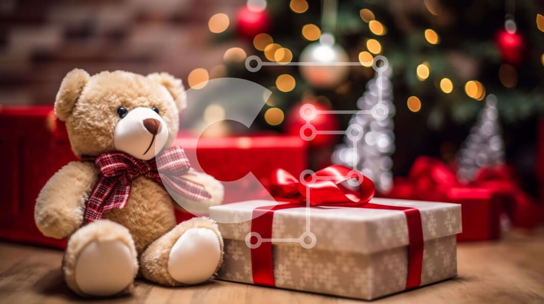 Intra Συλλεκτικό Ξύλινο Παζλ Plywood  4mm - Αρκουδάκι και χριστουγεννιάτικο δέντρο με κουτί δώρου Σε Ξύλινο Κουτί - Διαστάσεις: 10x10 cm – 25 κομμάτια