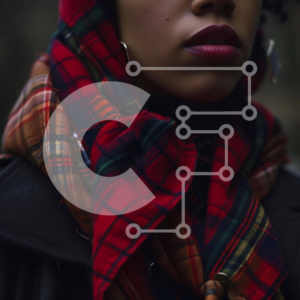 Σετ των 2 Intra Συλλεκτικό Ξύλινο Παζλ Plywood  4mm - Κομψή γυναίκα με καρό αξεσουάρ κόκκινο και μαύρο Σε Ξύλινο Κουτί - Διαστάσεις: 10x10 cm – 25 κομμάτια