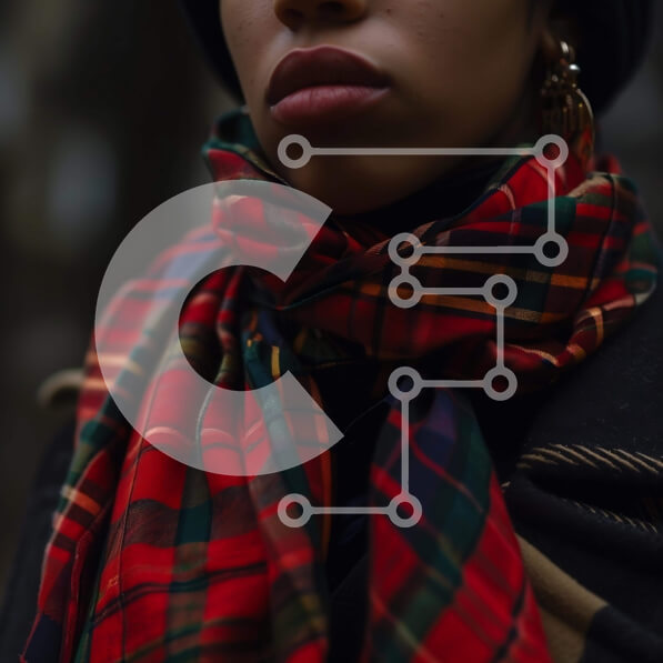 Intra Συλλεκτικό Ξύλινο Παζλ Plywood  4mm - Γυναίκα με κόκκινο καρό κασκόλ και μαύρο καπέλο με κλειστά μάτια Σε Ξύλινο Κουτί - Διαστάσεις Puzzle: 10x10 cm – 25 κομμάτια