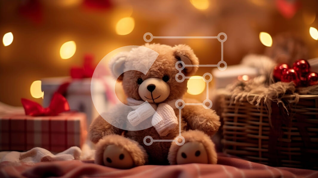 Intra Συλλεκτικό Ξύλινο Παζλ Plywood  4mm - Εορταστικό δωμάτιο με αρκουδάκι και δώρα Σε Ξύλινο Κουτί - Διαστάσεις: 10x10 cm – 25 κομμάτια