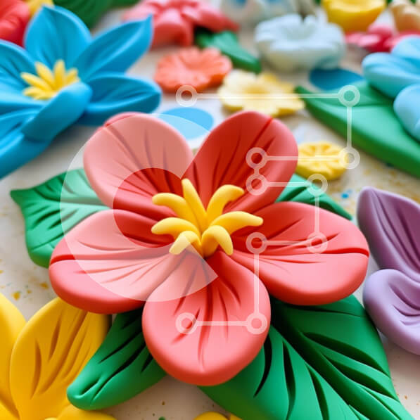 Intra Συλλεκτικό Ξύλινο Παζλ Plywood  4mm - Άποψη από κοντά των πολύχρωμων πλαστικών λουλουδιών Σε Ξύλινο Κουτί - Διαστάσεις: 10x10 cm – 25 κομμάτια