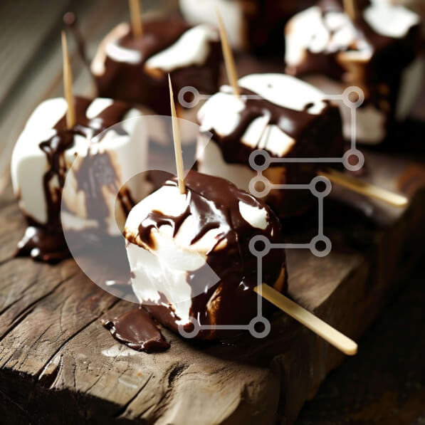 Σετ των 2 Intra Συλλεκτικό Ξύλινο Παζλ Plywood  4mm - Marshmallows με σοκολάτα σε οδοντογλυφίδες Σε Ξύλινο Κουτί - Διαστάσεις: 10x10 cm – 25 κομμάτια