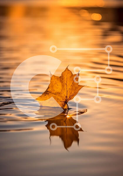 Σετ των 2 Intra Συλλεκτικό Ξύλινο Παζλ Plywood  4mm - Όμορφη εικόνα ενός κίτρινου φύλλου που επιπλέει στο νερό στο ηλιοβασίλεμα Σε Ξύλινο Κουτί - Διαστάσεις: 10x10 cm – 25 κομμάτια