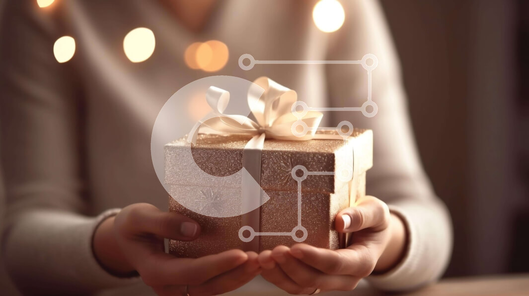 Intra Συλλεκτικό Ξύλινο Παζλ Plywood  4mm - Γυναίκα που κρατά ανοιχτό κουτί δώρου με χρυσή κορδέλα Σε Ξύλινο Κουτί - Διαστάσεις Puzzle: 10x10 cm – 25 κομμάτια