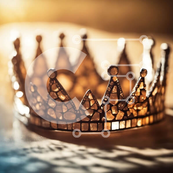 Intra Συλλεκτικό Ξύλινο Παζλ Plywood  4mm - Κοντινό πλάνο περίπλοκης χρυσής κορώνας με γυαλιστερό φινίρισμα Σε Ξύλινο Κουτί - Διαστάσεις: 10x10 cm – 25 κομμάτια