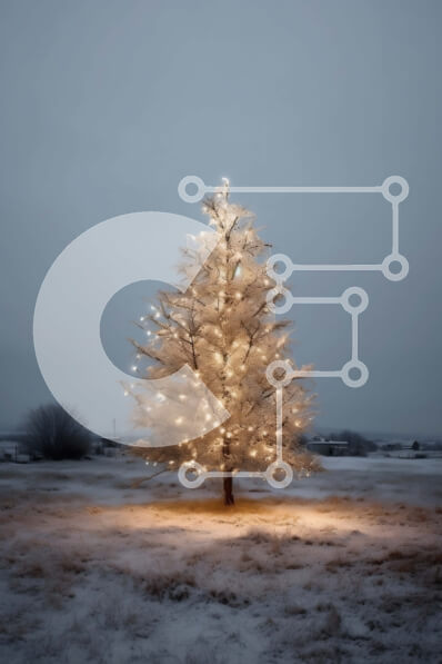 Intra Συλλεκτικό Ξύλινο Παζλ Plywood  4mm - Όμορφη εικόνα ενός αναμμένου χριστουγεννιάτικου δέντρου σε ένα χιονισμένο χωράφι Σε Ξύλινο Κουτί - Διαστάσεις: 10x10 cm – 25 κομμάτια