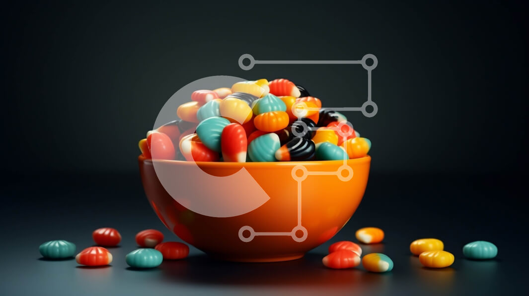 Intra Συλλεκτικό Ξύλινο Παζλ Plywood  4mm - Πολύχρωμα φασόλια καραμελών που ξεχύνονται από ένα μπολ Σε Ξύλινο Κουτί - Διαστάσεις Puzzle: 10x10 cm – 25 κομμάτια