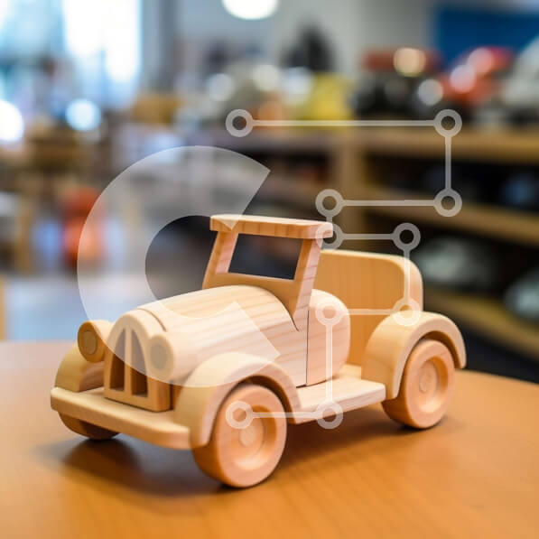 Intra Συλλεκτικό Ξύλινο Παζλ Plywood  4mm - Ξύλινο αυτοκίνητο παιχνιδιών σε ένα ξύλινο τραπέζι σε ένα κατάστημα Σε Ξύλινο Κουτί - Διαστάσεις: 10x10 cm – 25 κομμάτια