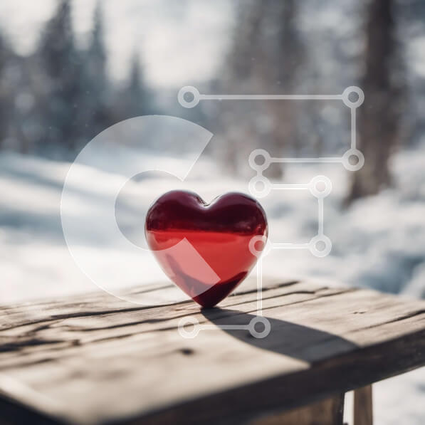 Intra Συλλεκτικό Ξύλινο Παζλ Plywood  4mm - Κόκκινη καρδιά σε ένα ξύλινο τραπέζι σε ένα χιονισμένο δάσος Σε Ξύλινο Κουτί - Διαστάσεις: 10x10 cm – 25 κομμάτια