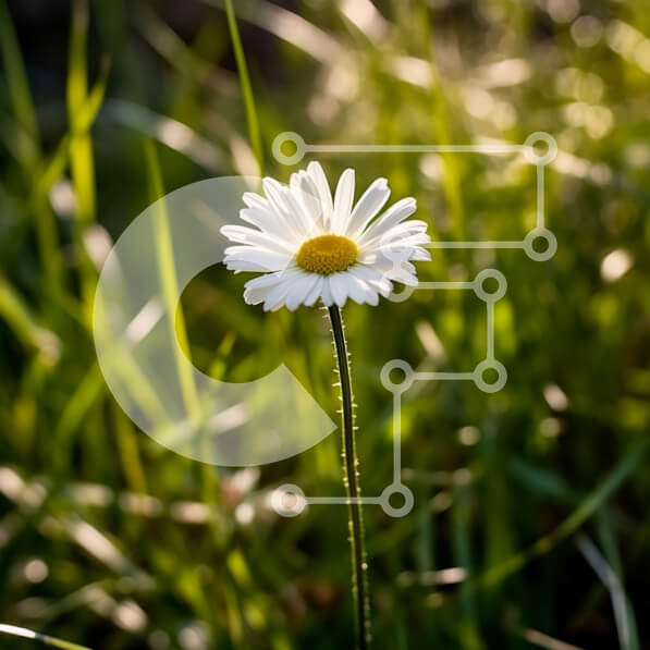 Intra Συλλεκτικό Ξύλινο Παζλ Plywood  4mm - Όμορφη εικόνα μιας λευκής μαργαρίτας στο πράσινο γρασίδι Σε Ξύλινο Κουτί - Διαστάσεις: 10x10 cm – 25 κομμάτια