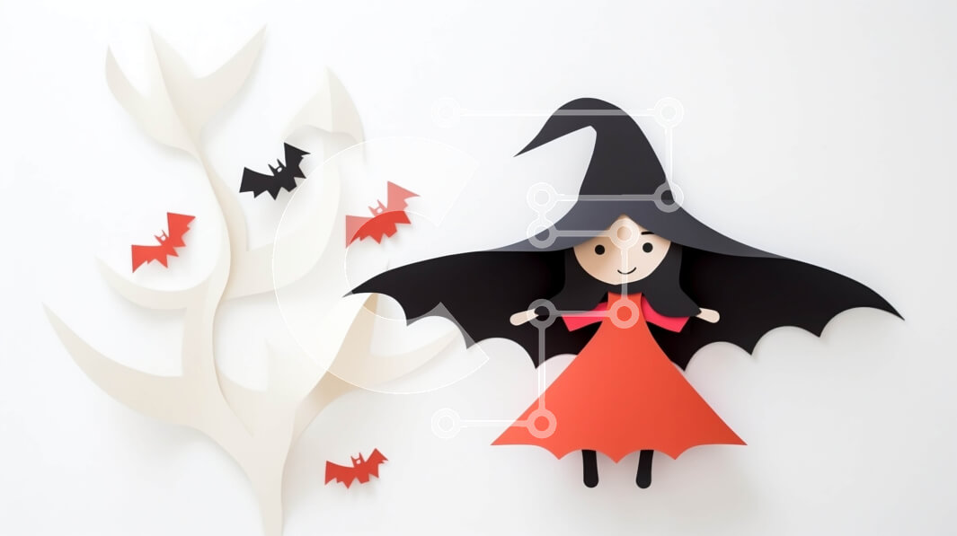 Intra Συλλεκτικό Ξύλινο Παζλ Plywood  4mm - Χάρτινη μάγισσα με νυχτερίδες που πετούν γύρω της Σε Ξύλινο Κουτί - Διαστάσεις: 10x10 cm – 25 κομμάτια