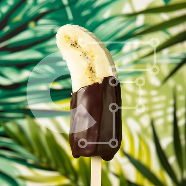 Σετ των 2 Intra Συλλεκτικό Ξύλινο Παζλ Plywood  4mm - Μπανάνα βουτηγμένη σε σοκολάτα σε βρώσιμο ραβδί Σε Ξύλινο Κουτί - Διαστάσεις: 10x10 cm – 25 κομμάτια