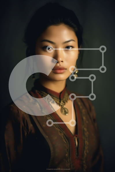 Intra Συλλεκτικό Ξύλινο Παζλ Plywood  4mm - Σοβαρή Ασιάτισσα με παραδοσιακό φόρεμα με χρυσά κοσμήματα Σε Ξύλινο Κουτί - Διαστάσεις Puzzle: 10x10 cm – 25 κομμάτια