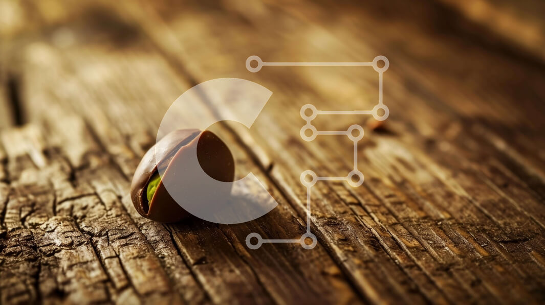 Σετ των 2 Intra Συλλεκτικό Ξύλινο Παζλ Plywood  4mm - Φιστίκι με σοκολάτα σε ξύλινο τραπέζι Σε Ξύλινο Κουτί - Διαστάσεις: 10x10 cm – 25 κομμάτια