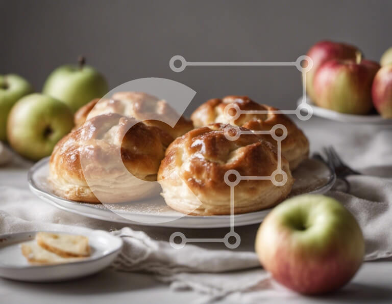 Σετ των 2 Intra Συλλεκτικό Ξύλινο Παζλ Plywood  4mm - Νόστιμα αρτοσκευάσματα και φρέσκα φρούτα σε ένα λευκό πιάτο Σε Ξύλινο Κουτί - Διαστάσεις: 10x10 cm – 25 κομμάτια