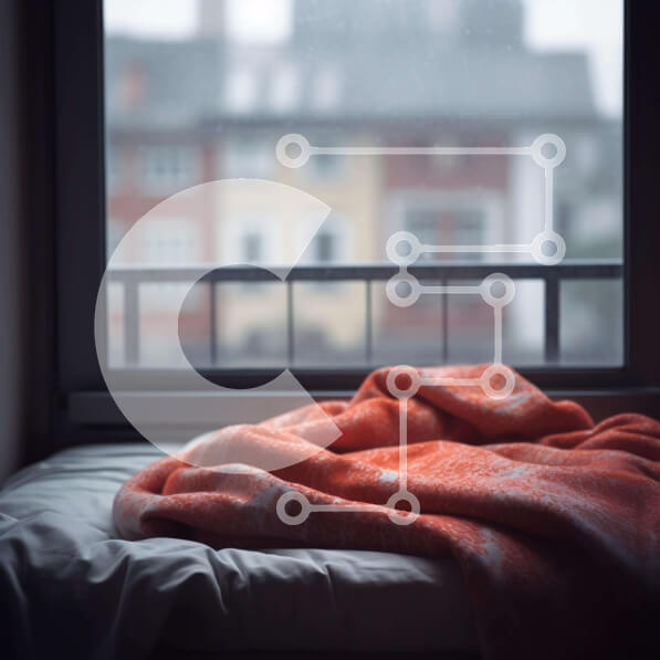 Intra Συλλεκτικό Ξύλινο Παζλ Plywood  4mm - Άνετο υπνοδωμάτιο με πορτοκαλί κουβέρτα και θέα στο παράθυρο Σε Ξύλινο Κουτί - Διαστάσεις Puzzle: 10x10 cm – 25 κομμάτια