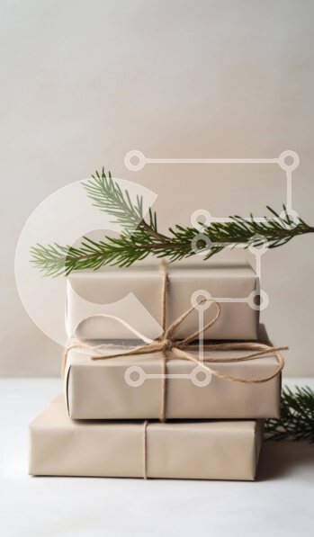 Intra Συλλεκτικό Ξύλινο Παζλ Plywood  4mm - Στοίβα από τυλιγμένα δώρα με κλαδί πεύκου Σε Ξύλινο Κουτί - Διαστάσεις: 10x10 cm – 25 κομμάτια