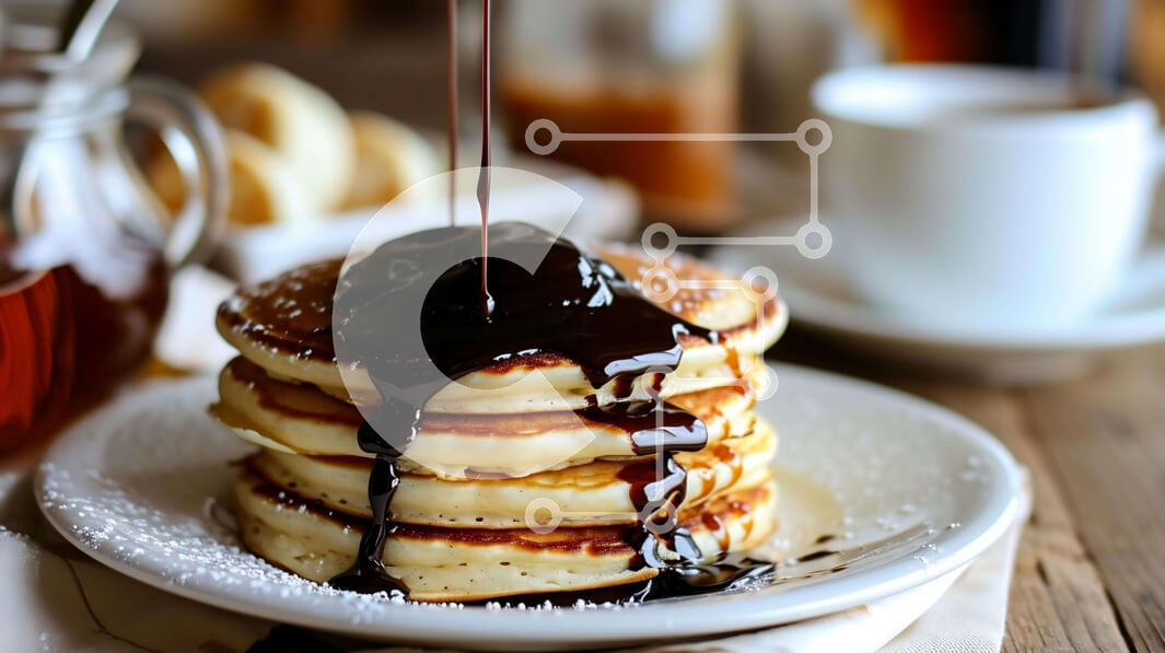 Σετ των 2 Intra Συλλεκτικό Ξύλινο Παζλ Plywood  4mm - Στοίβα από τηγανίτες με σιρόπι σοκολάτας και φλιτζάνι καφέ Σε Ξύλινο Κουτί - Διαστάσεις: 10x10 cm – 25 κομμάτια