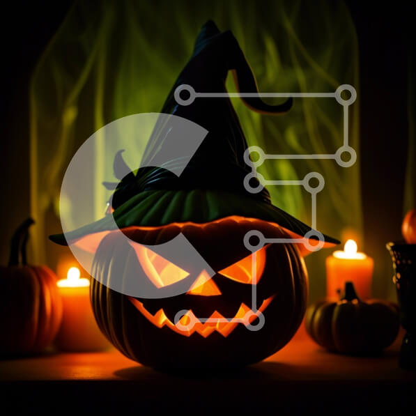 Intra Συλλεκτικό Ξύλινο Παζλ Plywood  4mm - Απόκοσμη αποκριάτικη διακόσμηση: Τζακ-ο-φανάρι με καπέλο μάγισσας Σε Ξύλινο Κουτί - Διαστάσεις: 10x10 cm – 25 κομμάτια