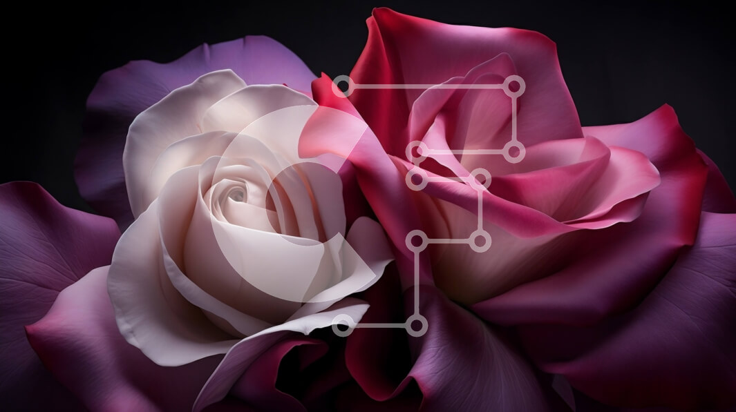 Intra Συλλεκτικό Ξύλινο Παζλ Plywood  4mm - Ροζ και μωβ τριαντάφυλλα σε μαύρο φόντο Σε Ξύλινο Κουτί - Διαστάσεις Puzzle: 10x10 cm – 25 κομμάτια