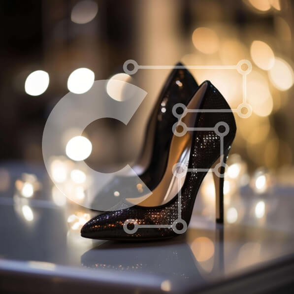 Σετ των 2 Intra Συλλεκτικό Ξύλινο Παζλ Plywood  4mm - Ζευγάρι μαύρα ψηλοτάκουνα παπούτσια σε φωτιζόμενο τραπέζι Σε Ξύλινο Κουτί - Διαστάσεις: 10x10 cm – 25 κομμάτια