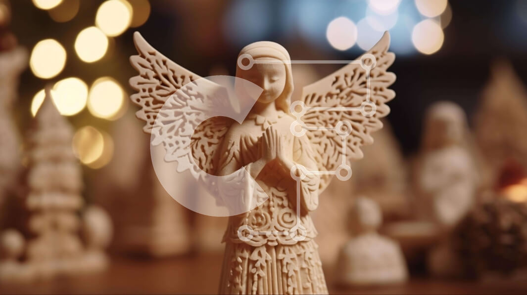 Intra Συλλεκτικό Ξύλινο Παζλ Plywood  4mm - Ειδώλιο Λευκού Αγγέλου σε διακοσμητικό σκηνικό Σε Ξύλινο Κουτί - Διαστάσεις Puzzle: 10x10 cm – 25 κομμάτια