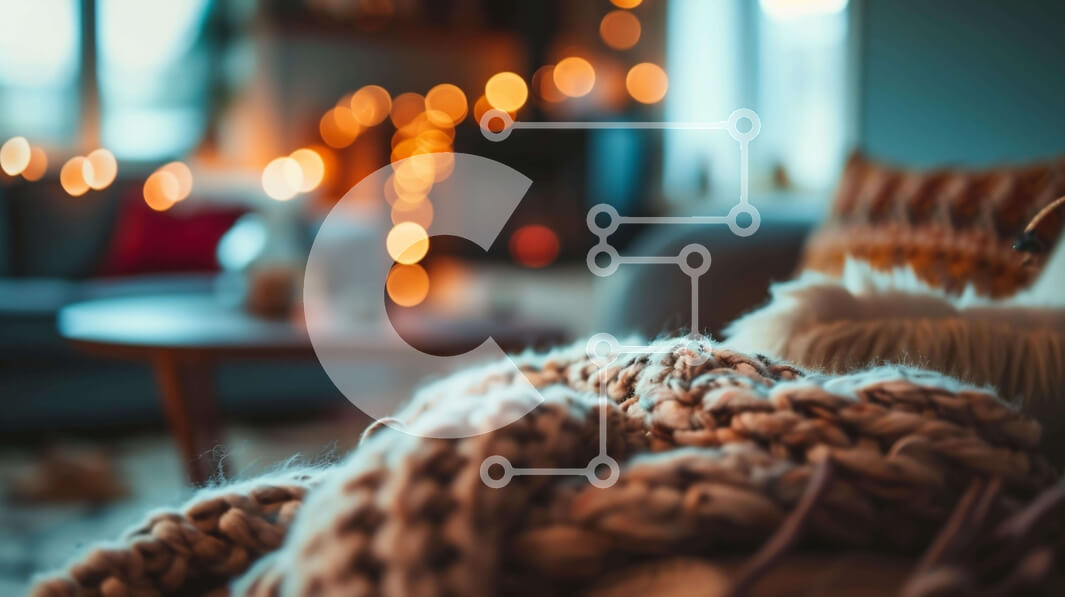 Intra Συλλεκτικό Ξύλινο Παζλ Plywood  4mm - Άνετο σαλόνι με πολύχρωμα φωτάκια και πλεκτές κουβέρτες Σε Ξύλινο Κουτί - Διαστάσεις Puzzle: 10x10 cm – 25 κομμάτια