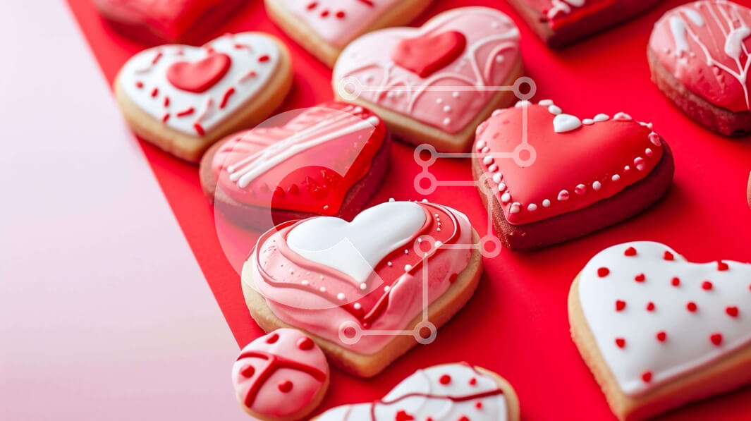 Σετ των 2 Intra Συλλεκτικό Ξύλινο Παζλ Plywood  4mm - Μπισκότα σε σχήμα καρδιάς σε ένα κόκκινο τραπέζι Σε Ξύλινο Κουτί - Διαστάσεις: 10x10 cm – 25 κομμάτια