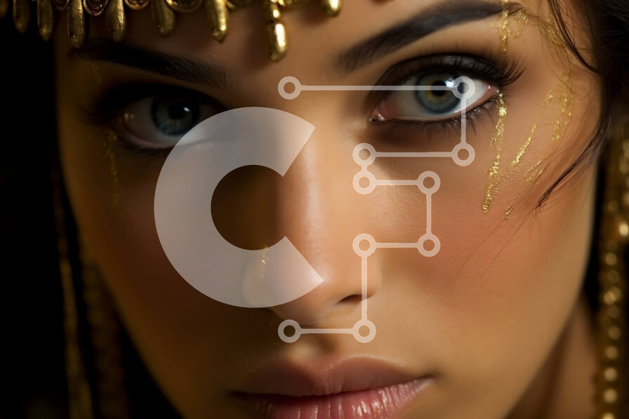 Intra Συλλεκτικό Ξύλινο Παζλ Plywood  4mm - Εκπληκτική εικόνα μιας γυναίκας με χρυσό κεφαλό και μπλε σκιά ματιών Σε Ξύλινο Κουτί - Διαστάσεις Puzzle: 10x10 cm – 25 κομμάτια