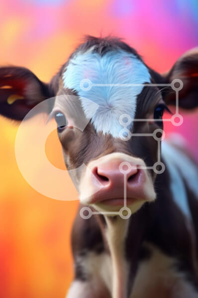 Σετ των 2 Intra Συλλεκτικό Ξύλινο Παζλ Plywood  4mm - Κοντινό πλάνο του προσώπου ενός μοσχαριού με καφέ και λευκές κηλίδες Σε Ξύλινο Κουτί - Διαστάσεις: 10x10 cm – 25 κομμάτια