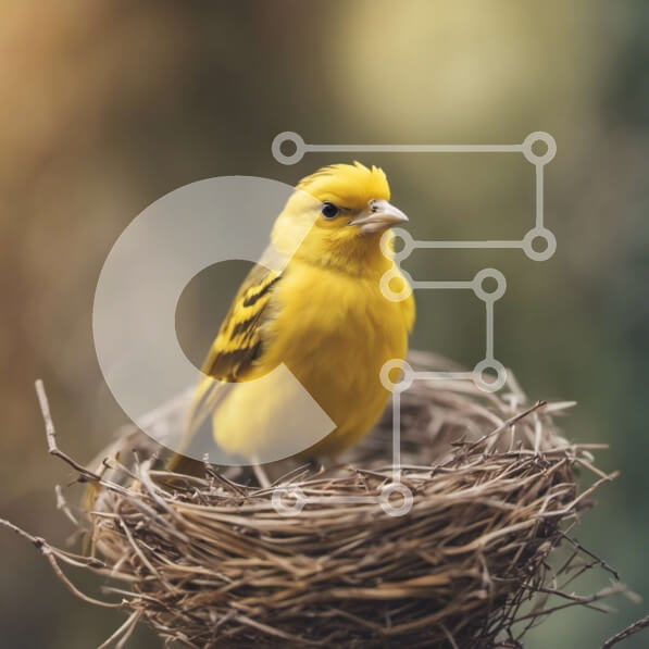 Intra Συλλεκτικό Ξύλινο Παζλ Plywood  4mm - Μικρό κίτρινο πουλί σκαρφαλωμένο σε μια φωλιά κλαδιών Σε Ξύλινο Κουτί - Διαστάσεις: 10x10 cm – 25 κομμάτια