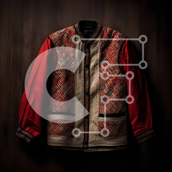 Σετ των 2 Intra Συλλεκτικό Ξύλινο Παζλ Plywood  4mm - Κομψό κόκκινο και μαύρο σακάκι με περίπλοκα σχέδια Σε Ξύλινο Κουτί - Διαστάσεις: 10x10 cm – 25 κομμάτια