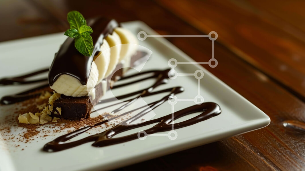 Σετ των 2 Intra Συλλεκτικό Ξύλινο Παζλ Plywood  4mm - Επιδόρπιο κέικ σοκολάτας με φρέσκες μπανάνες και σαντιγί Σε Ξύλινο Κουτί - Διαστάσεις: 10x10 cm – 25 κομμάτια