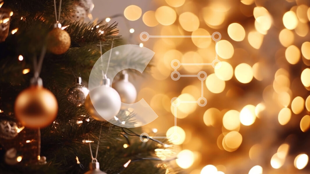 Intra Συλλεκτικό Ξύλινο Παζλ Plywood  4mm - Χριστουγεννιάτικο δέντρο με χρυσά και ασημένια στολίδια και φώτα Bokeh Σε Ξύλινο Κουτί - Διαστάσεις: 10x10 cm – 25 κομμάτια