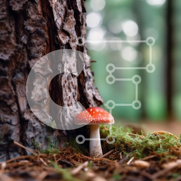 Intra Συλλεκτικό Ξύλινο Παζλ Plywood  4mm - Όμορφη εικόνα μανιταριού που μεγαλώνει από κορμό δέντρου Σε Ξύλινο Κουτί - Διαστάσεις: 10x10 cm – 25 κομμάτια